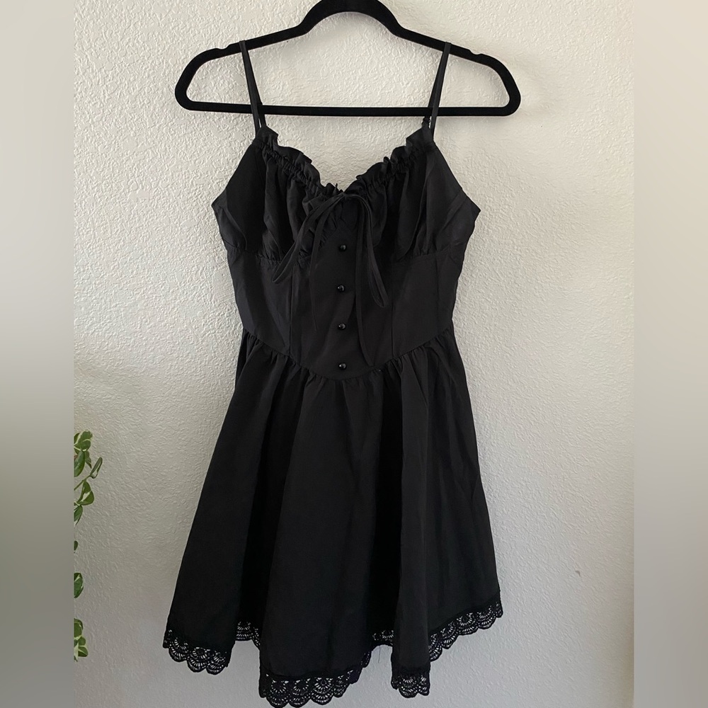 SHEIN Black Spaghetti Strap Dress with Lace Trim